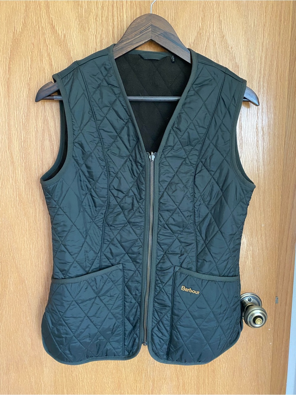 Barbour Olive Green Quilted Zip-Front Vest